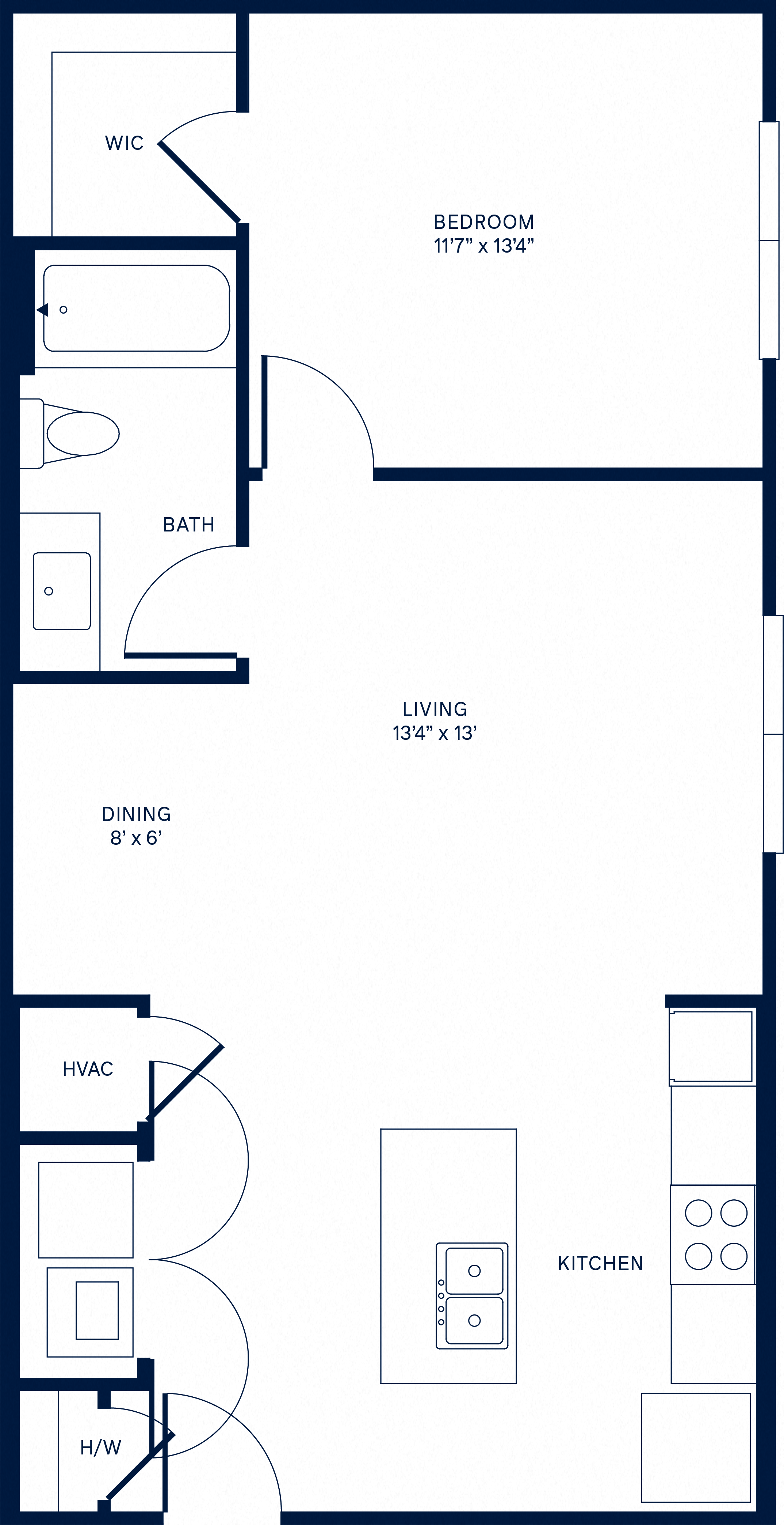 Floor plan for 1 bed, 1 bath, 751 sqft
